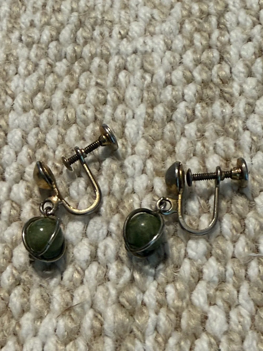 Classic Green Stone Crew-Back Earrings